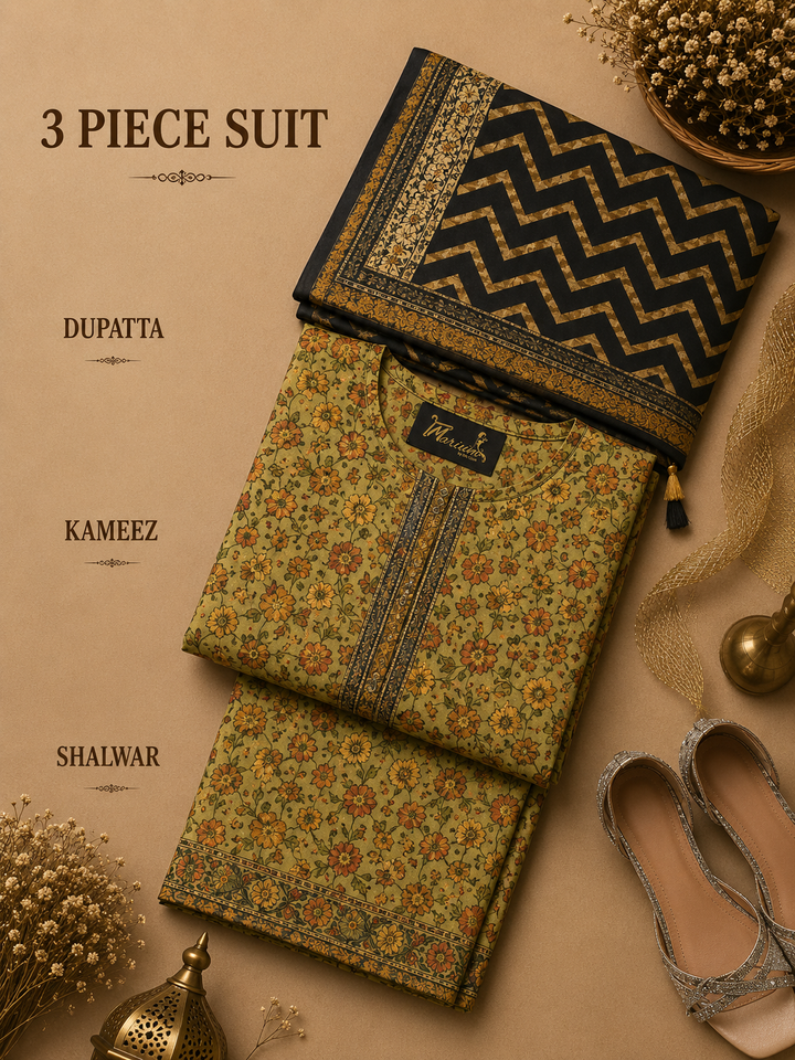 Signature Premium Unstitched 3PC Noble Lawn Suit - M1210