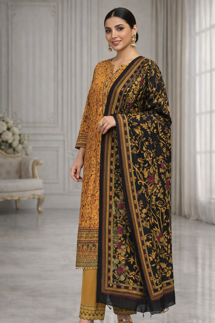 Swiss Lawn Unstitched 3 Piece Suit - A1107