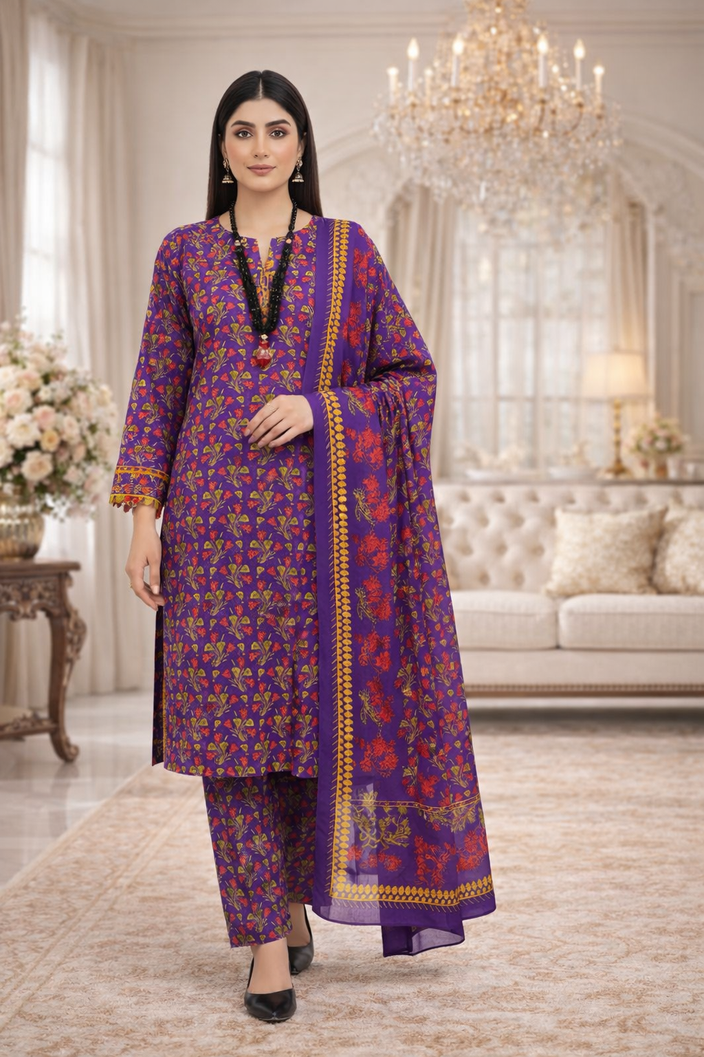 Swiss Lawn Unstitched 3 Piece Suit - A1110