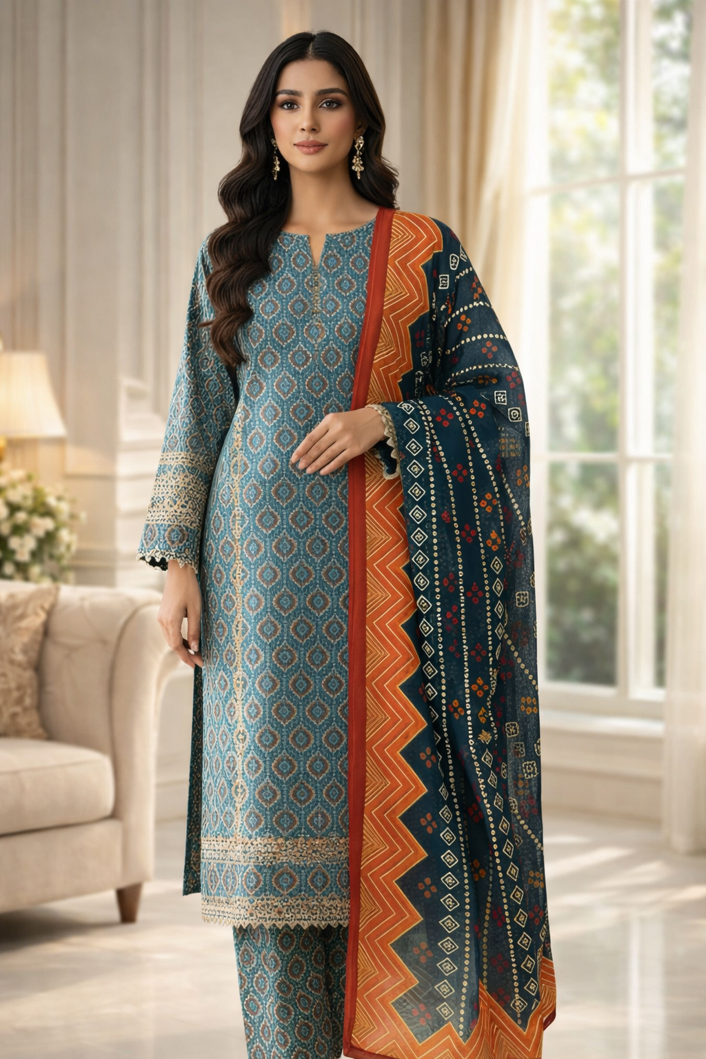 Swiss Lawn Unstitched 3 Piece Suit - A1112