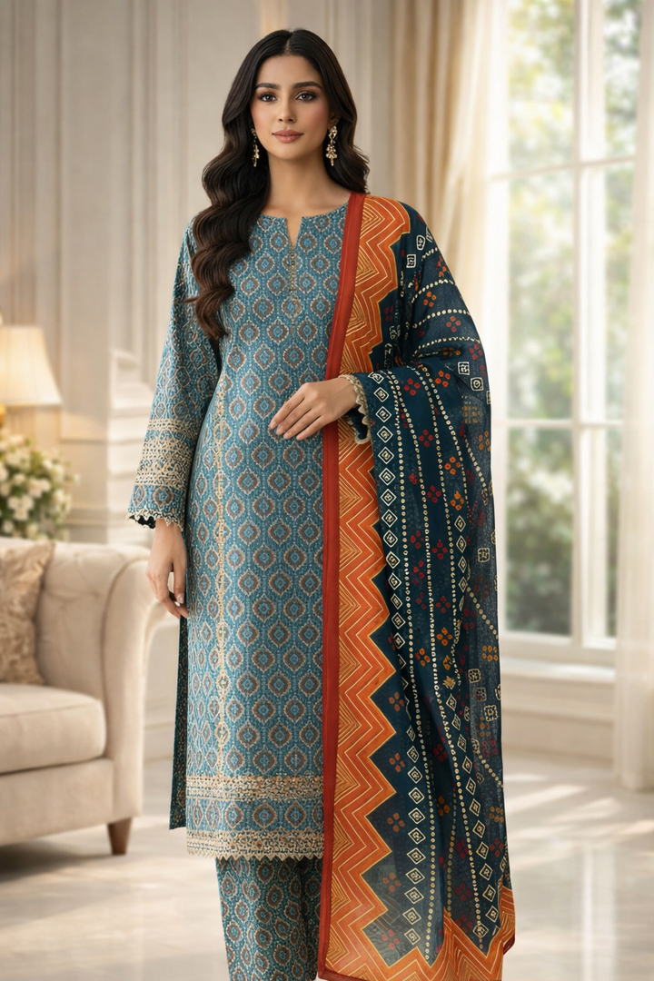 Swiss Lawn Unstitched 3 Piece Suit - A1112