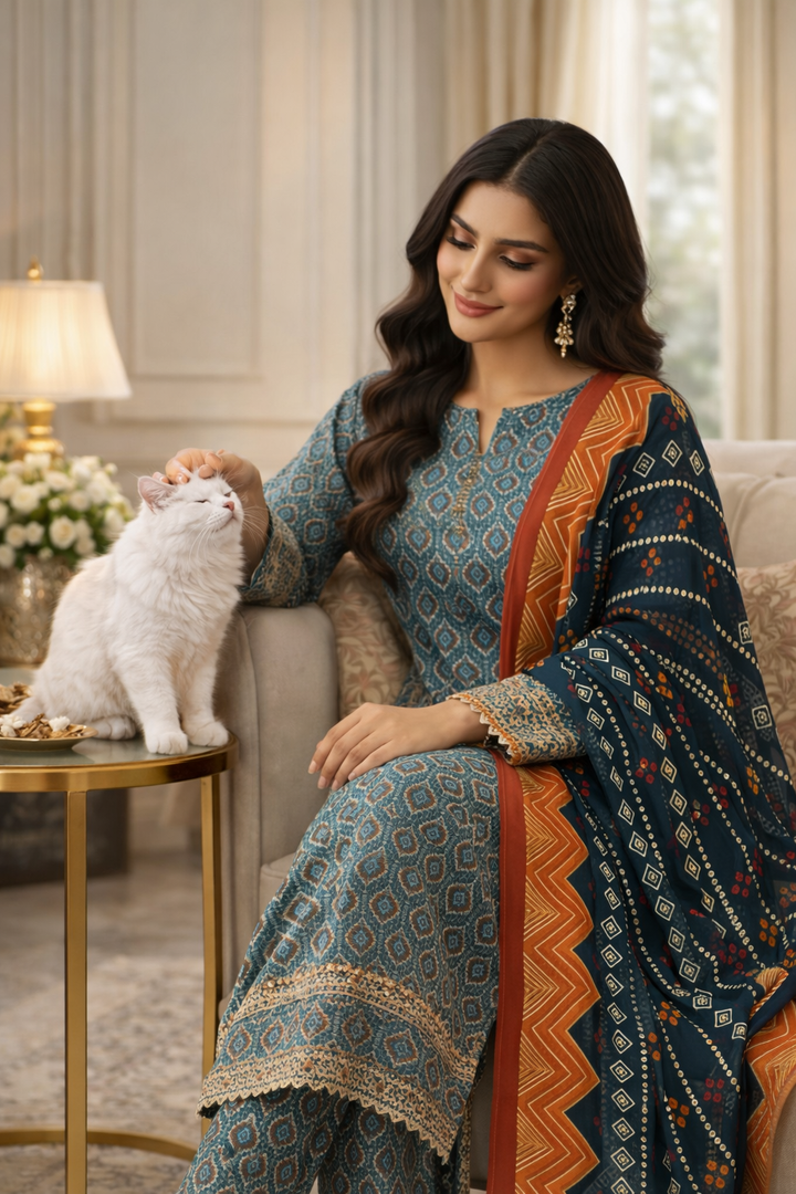 Swiss Lawn Unstitched 3 Piece Suit - A1112