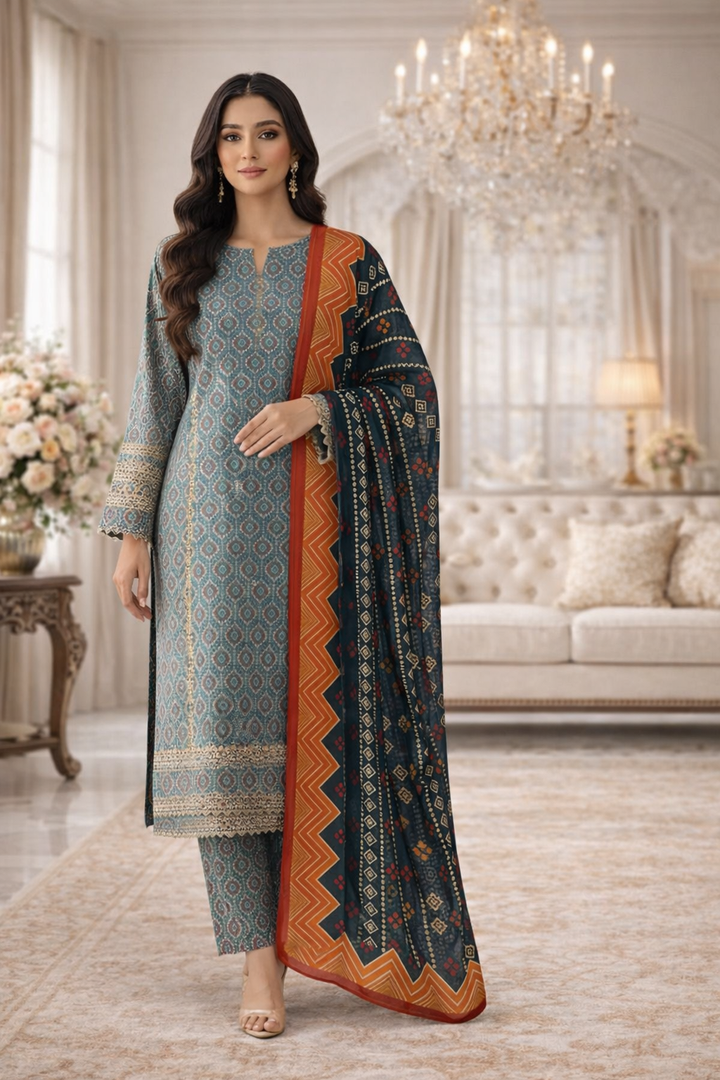 Swiss Lawn Unstitched 3 Piece Suit - A1114