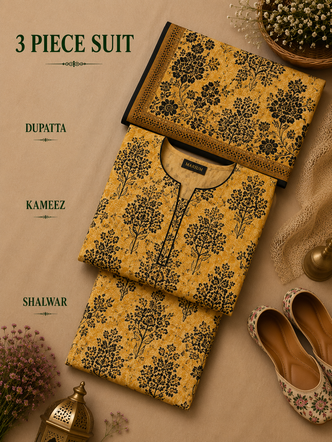 Signature Premium Unstitched 3PC Noble Lawn Suit - M1312