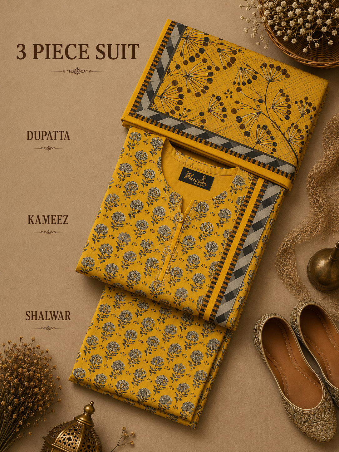 Signature Premium Unstitched 3PC Noble Lawn Suit - M1213