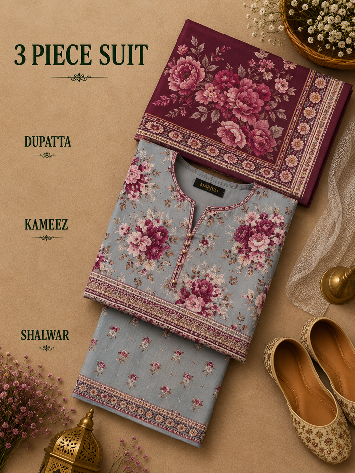 Signature Premium Unstitched 3PC Noble Lawn Suit - M1313