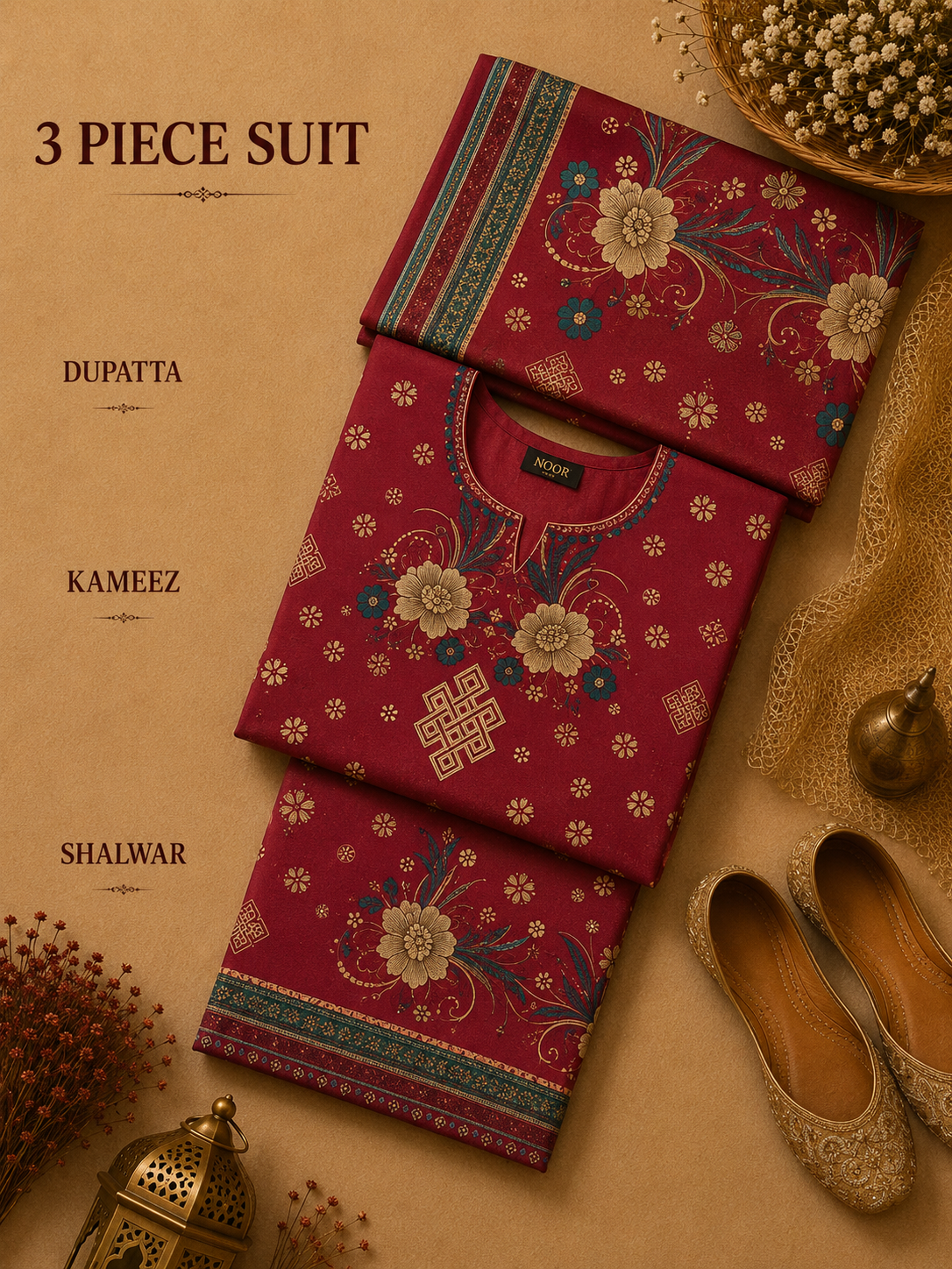 Signature Premium Unstitched 3PC Noble Lawn Suit - T1716