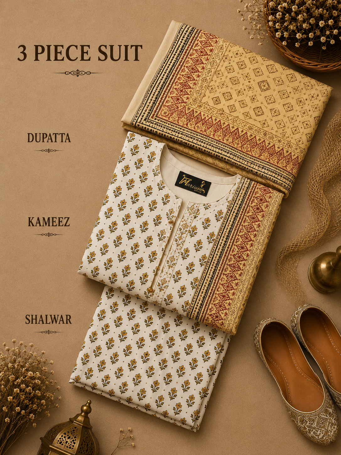 Signature Premium Unstitched 3PC Noble Lawn Suit - M1203