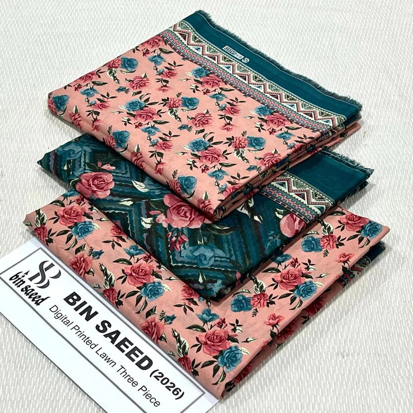 Pre Season Summer Sale 3Pcs Bin Saeed Printed Lawn [Random Articles]