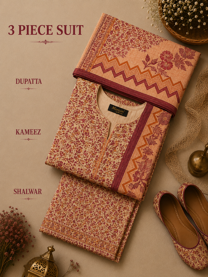 Signature Premium Unstitched 3PC Noble Lawn Suit - M1204