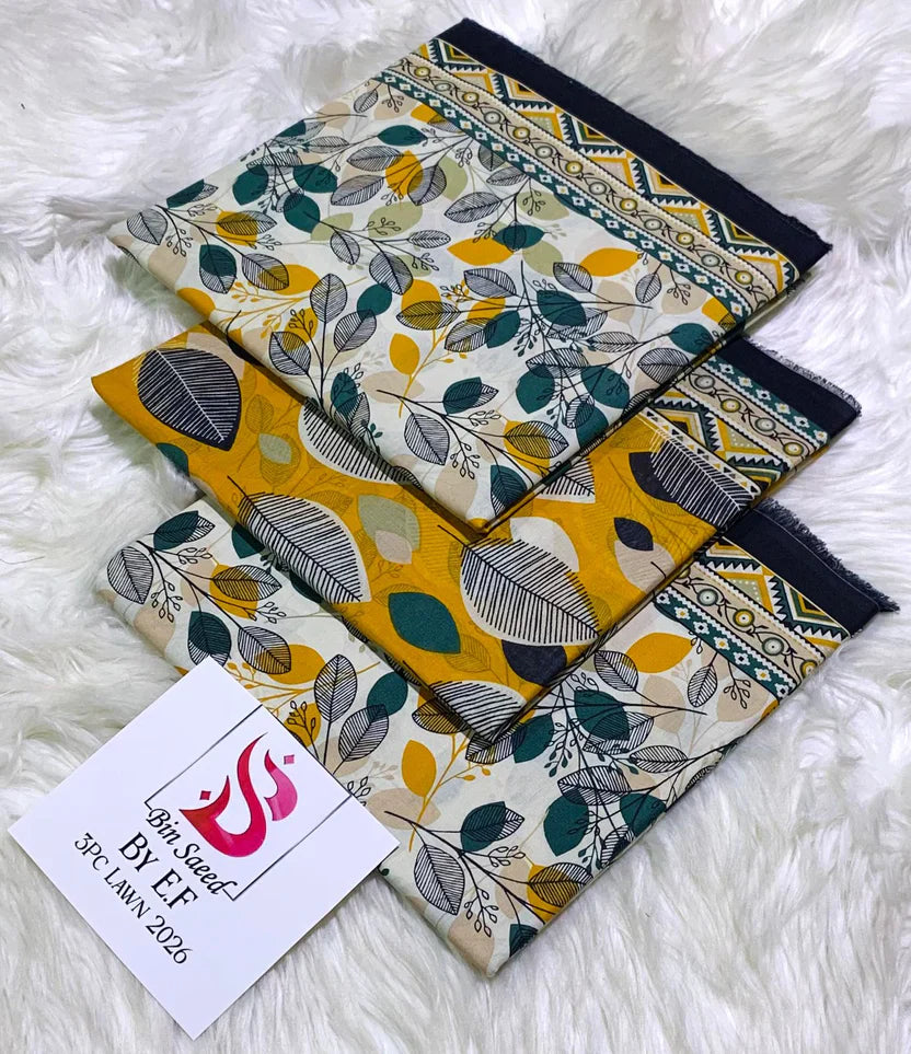 Pre Season Summer Sale 3Pcs Bin Saeed Printed Lawn [Random Articles]