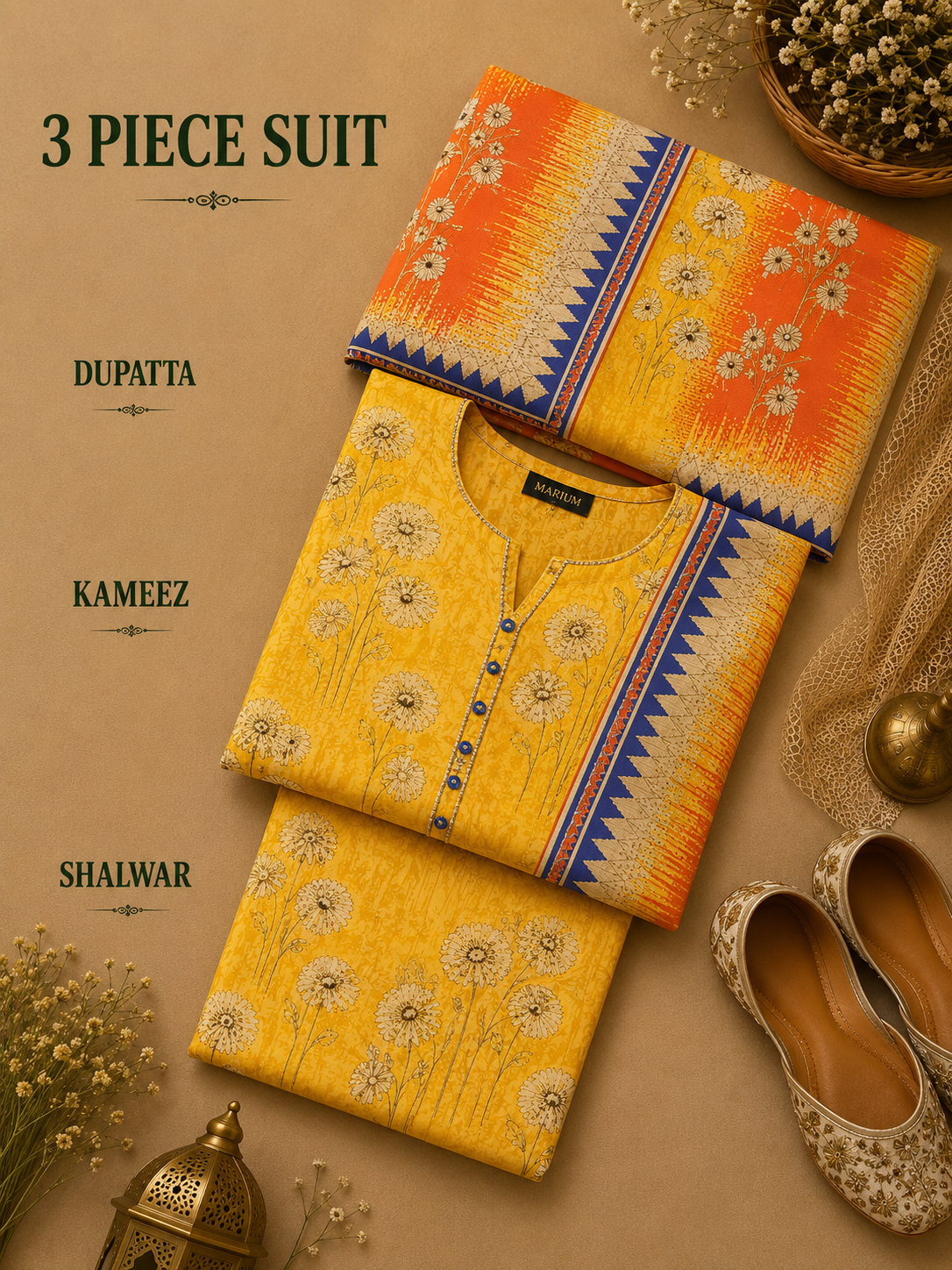 Signature Premium Unstitched 3PC Noble Lawn Suit - M1304