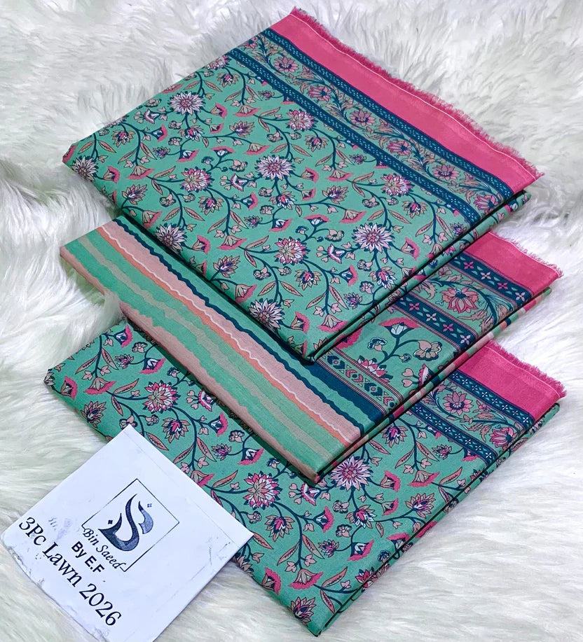 Pre Season Summer Sale 3Pcs Bin Saeed Printed Lawn [Random Articles]