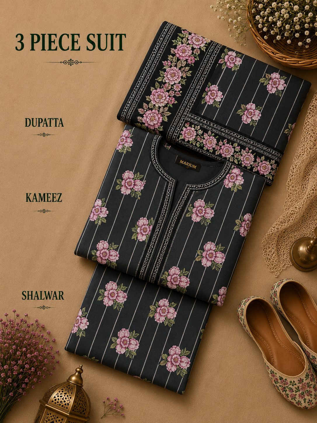 Signature Premium Unstitched 3PC Noble Lawn Suit - M1306