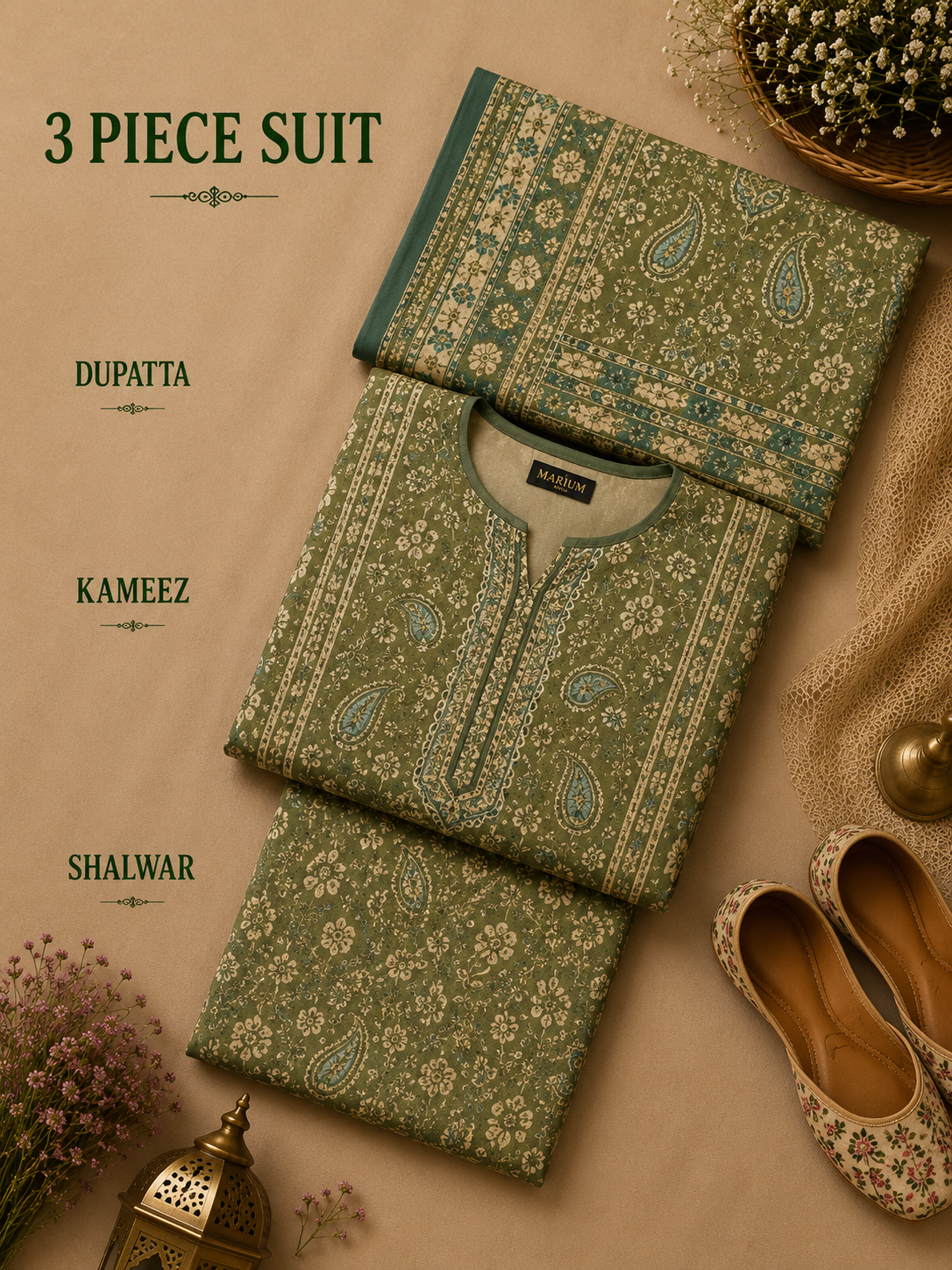 Signature Premium Unstitched 3PC Noble Lawn Suit - M1307