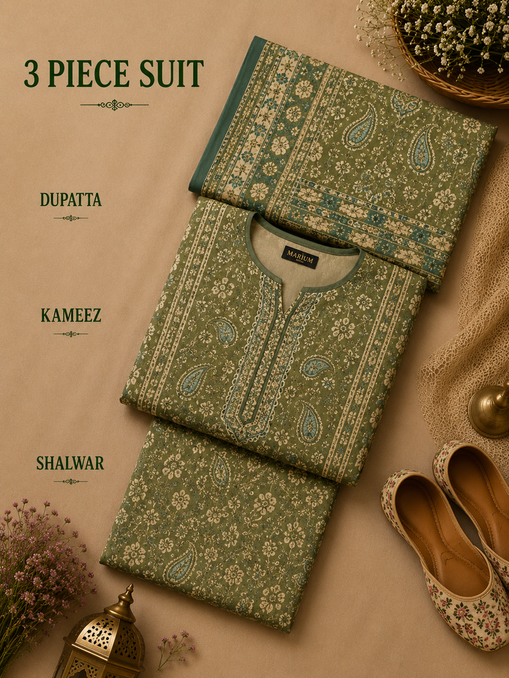 Signature Premium Unstitched 3PC Noble Lawn Suit - M1307