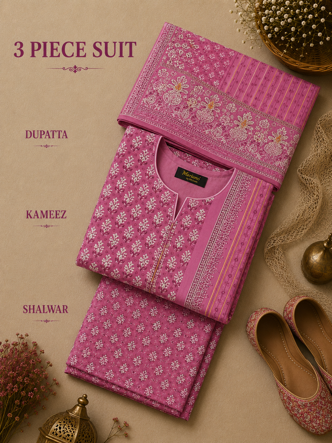 Signature Premium Unstitched 3PC Noble Lawn Suit - M1208