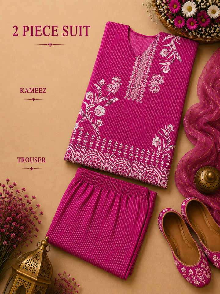 2 Pc Stitched Lawn Suit - PRET - D-04-PNK