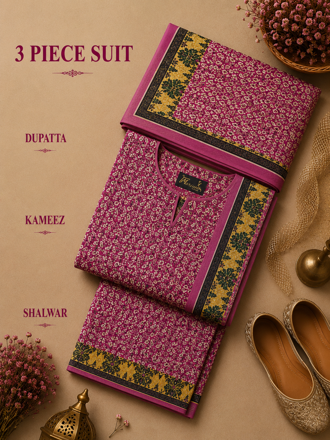Signature Premium Unstitched 3PC Noble Lawn Suit - M1209