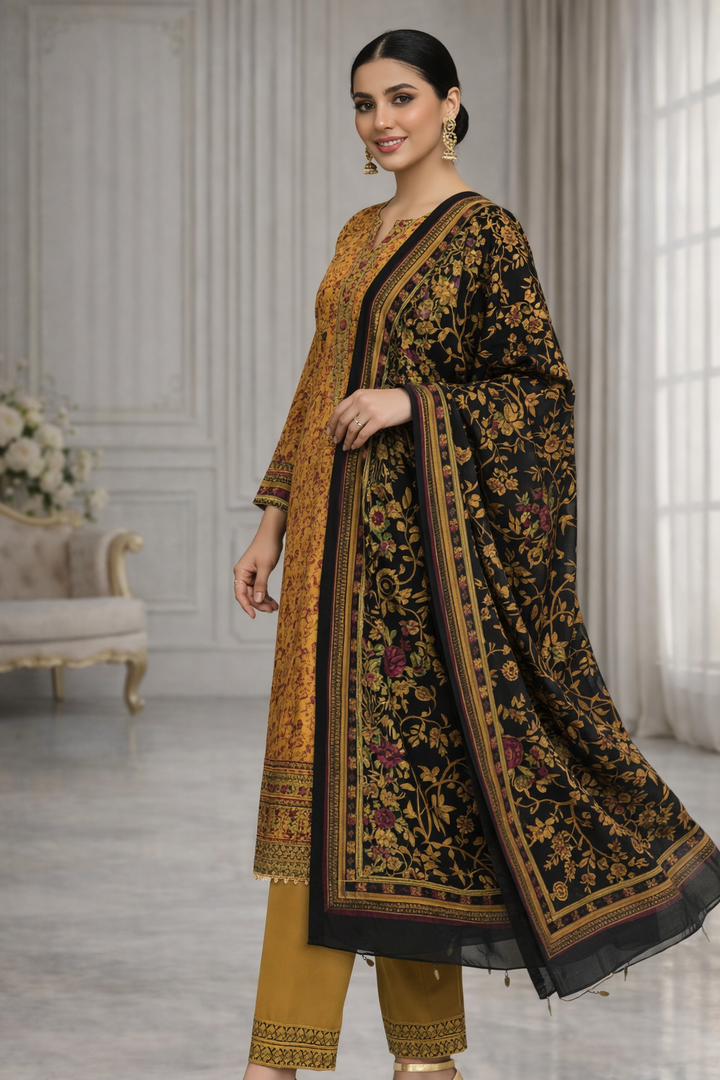 Swiss Lawn Unstitched 3 Piece Suit - A1107