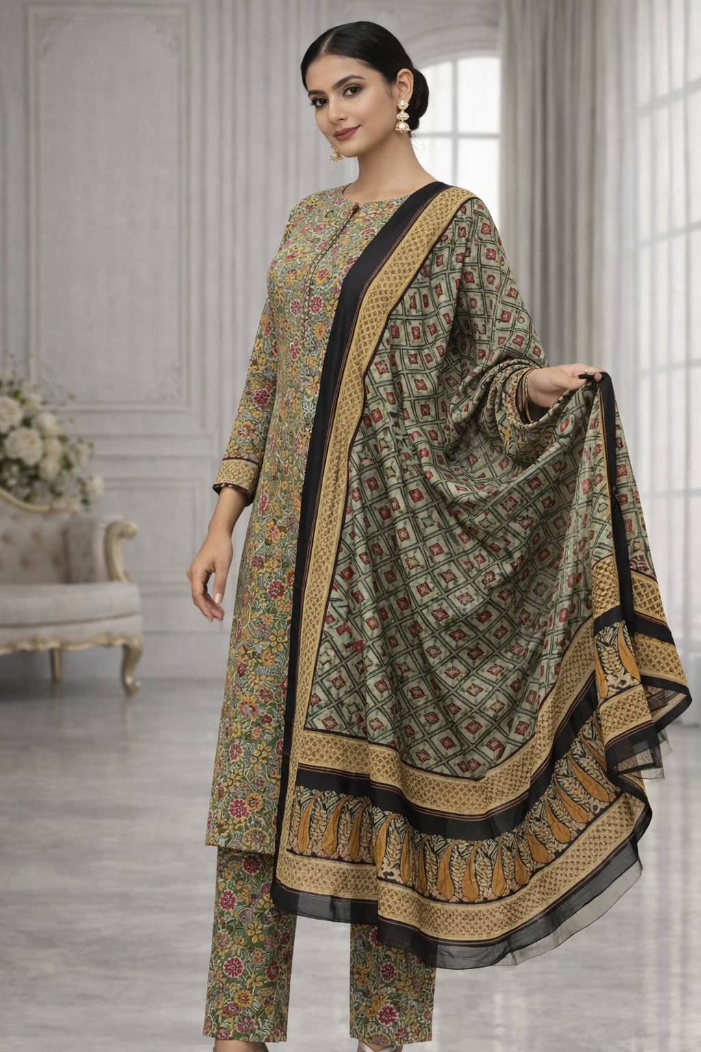 Swiss Lawn Unstitched 3 Piece Suit - A1108