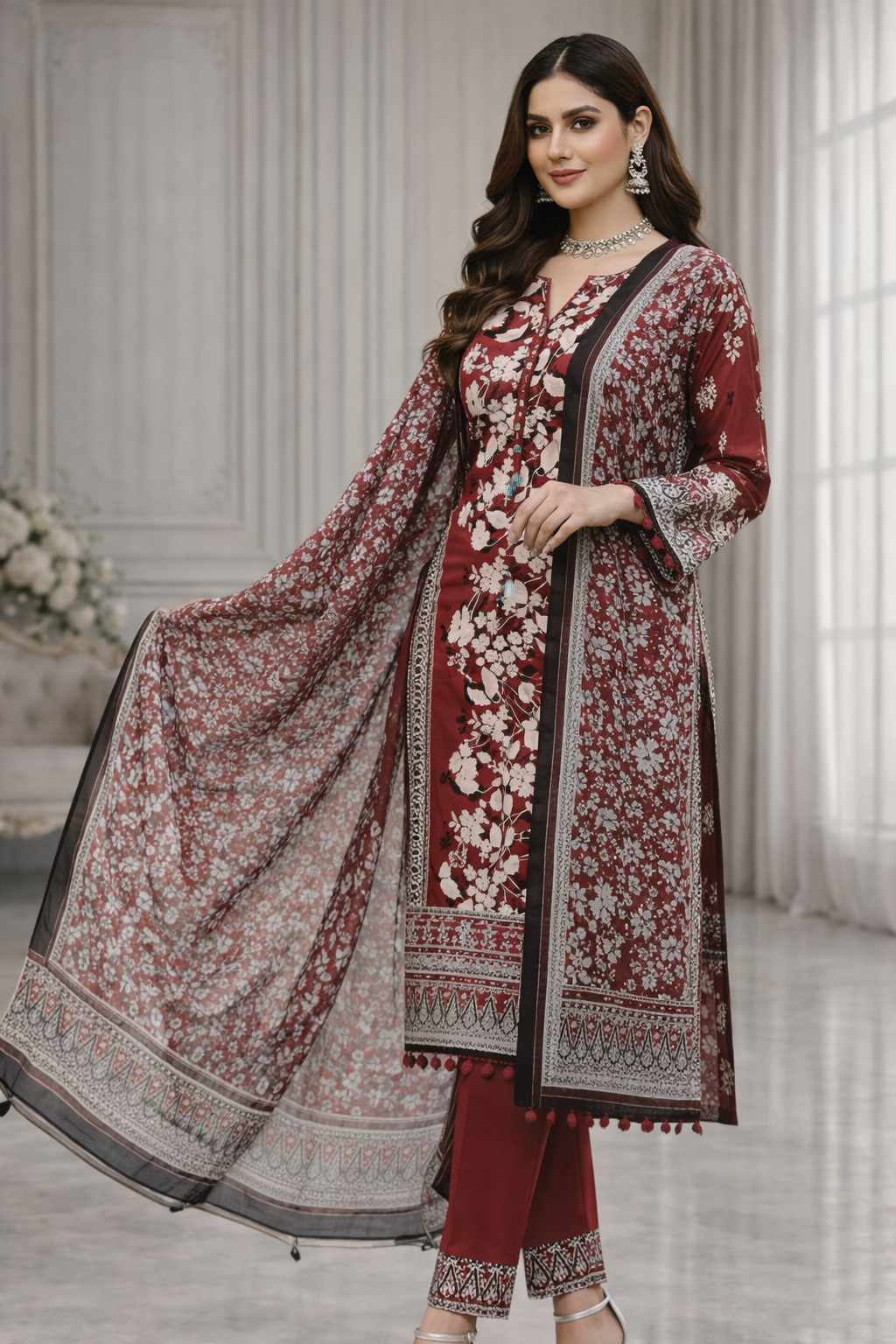Swiss Lawn Unstitched 3 Piece Suit - A1115