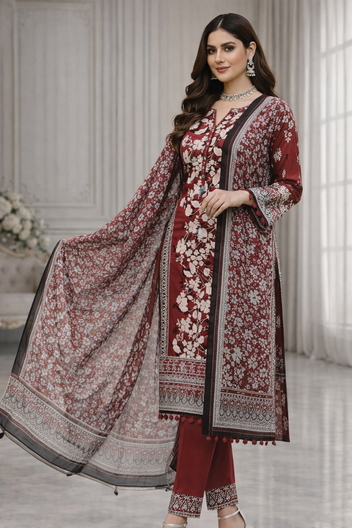 Swiss Lawn Unstitched 3 Piece Suit - A1115