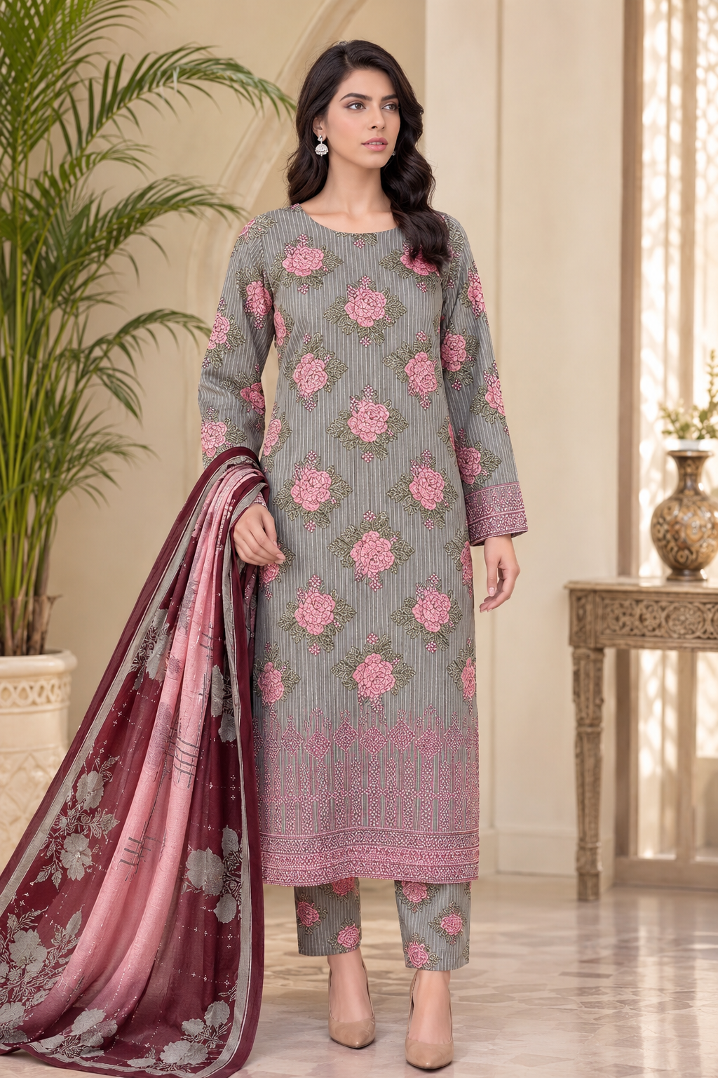 Swiss Lawn Unstitched 3 Piece Suit - A1802