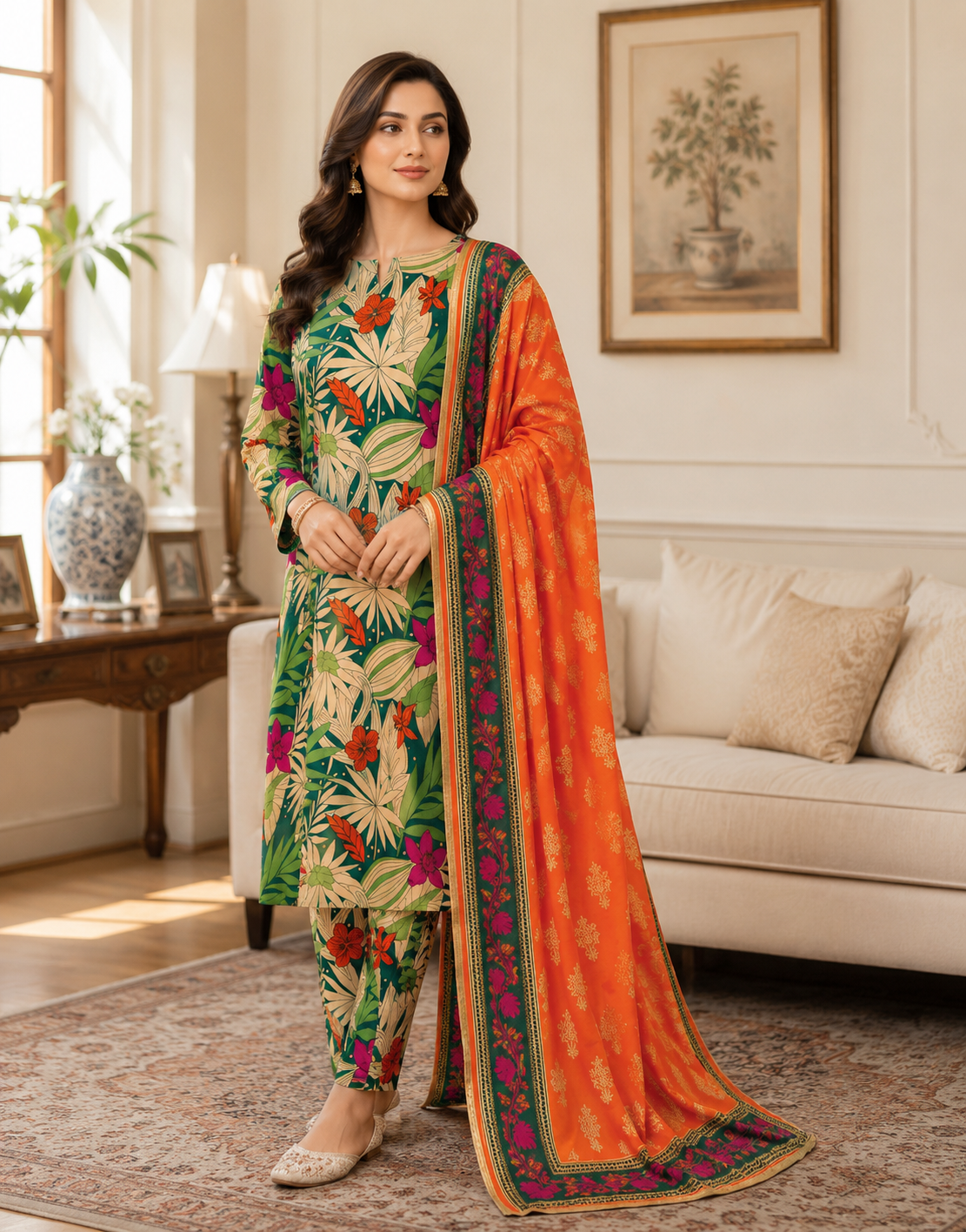Swiss Lawn Unstitched 3 Piece Suit - A1601