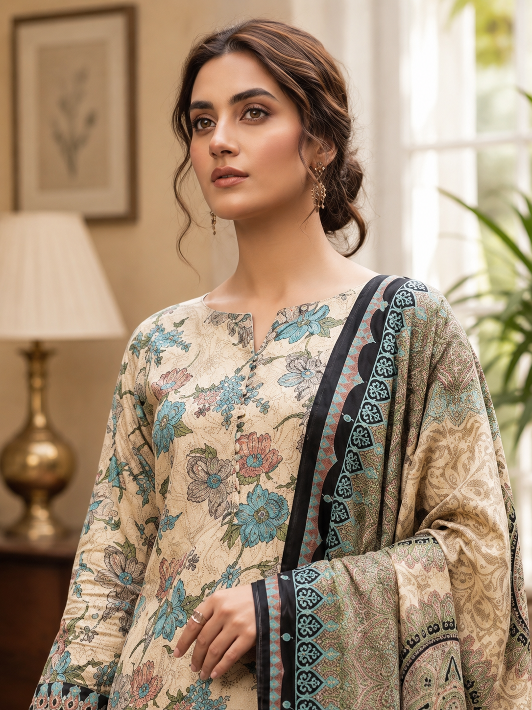Swiss Lawn Unstitched 3 Piece Suit - A1604