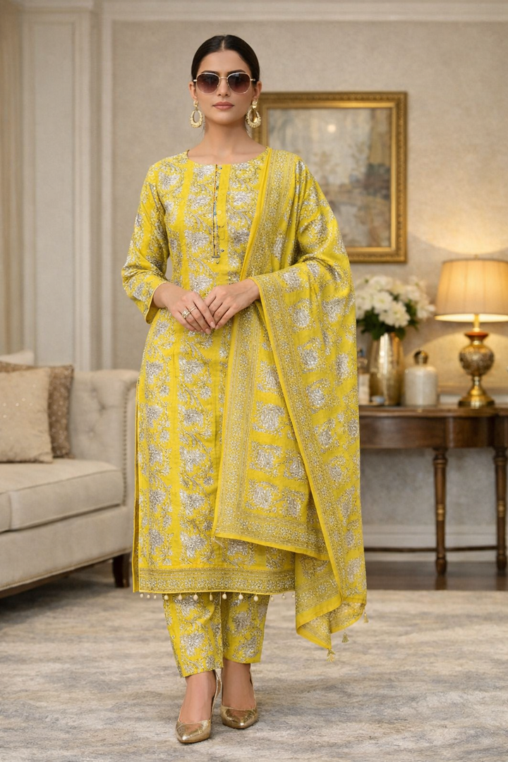 Swiss Lawn Unstitched 3 Piece Suit - A1301