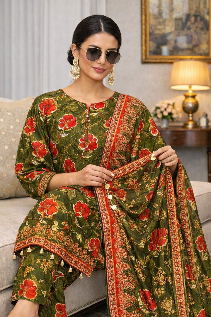 Swiss Lawn Unstitched 3 Piece Suit - A1303