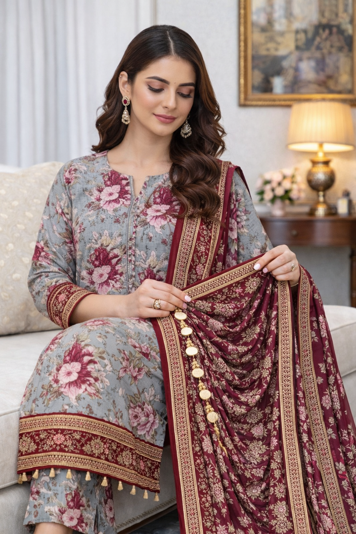 Swiss Lawn Unstitched 3 Piece Suit - A1313