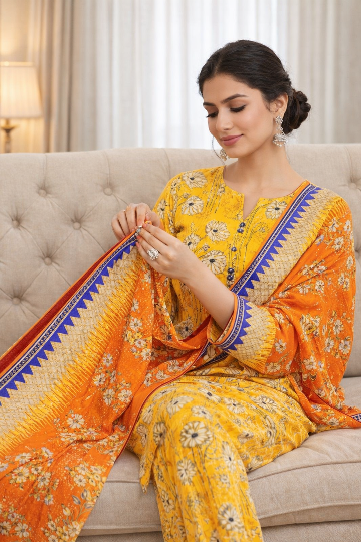 Swiss Lawn Unstitched 3 Piece Suit - A1304