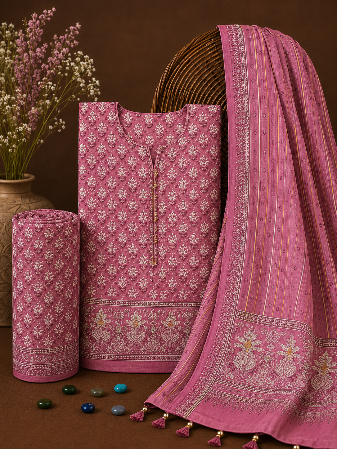 Signature Premium Unstitched 3PC Noble Lawn Suit - T1208