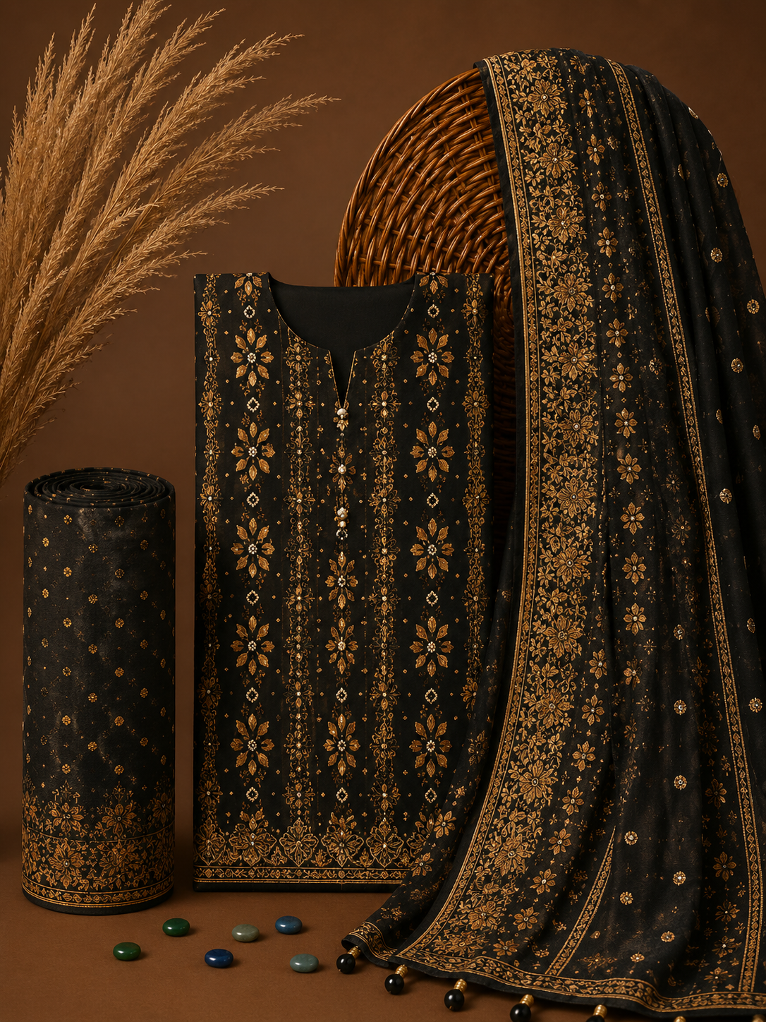 Signature Premium Unstitched 3PC Noble Lawn Suit - T1302