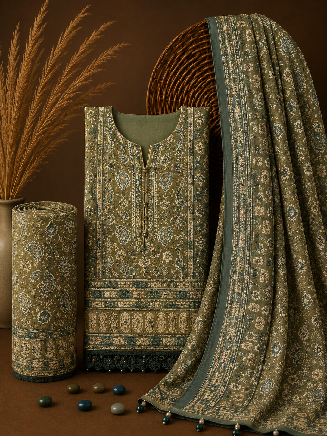 Signature Premium Unstitched 3PC Noble Lawn Suit - T1307