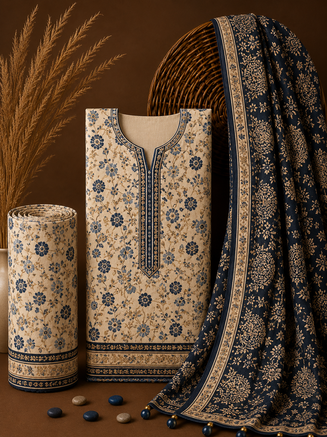 Signature Premium Unstitched 3PC Noble Lawn Suit - T1308