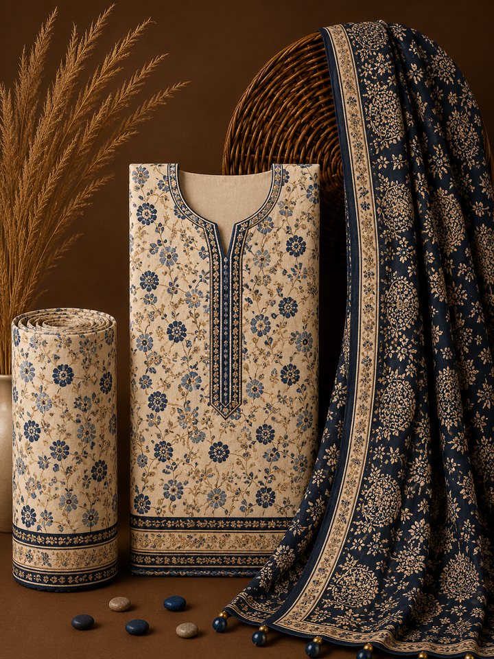 Signature Premium Unstitched 3PC Noble Lawn Suit - T1308
