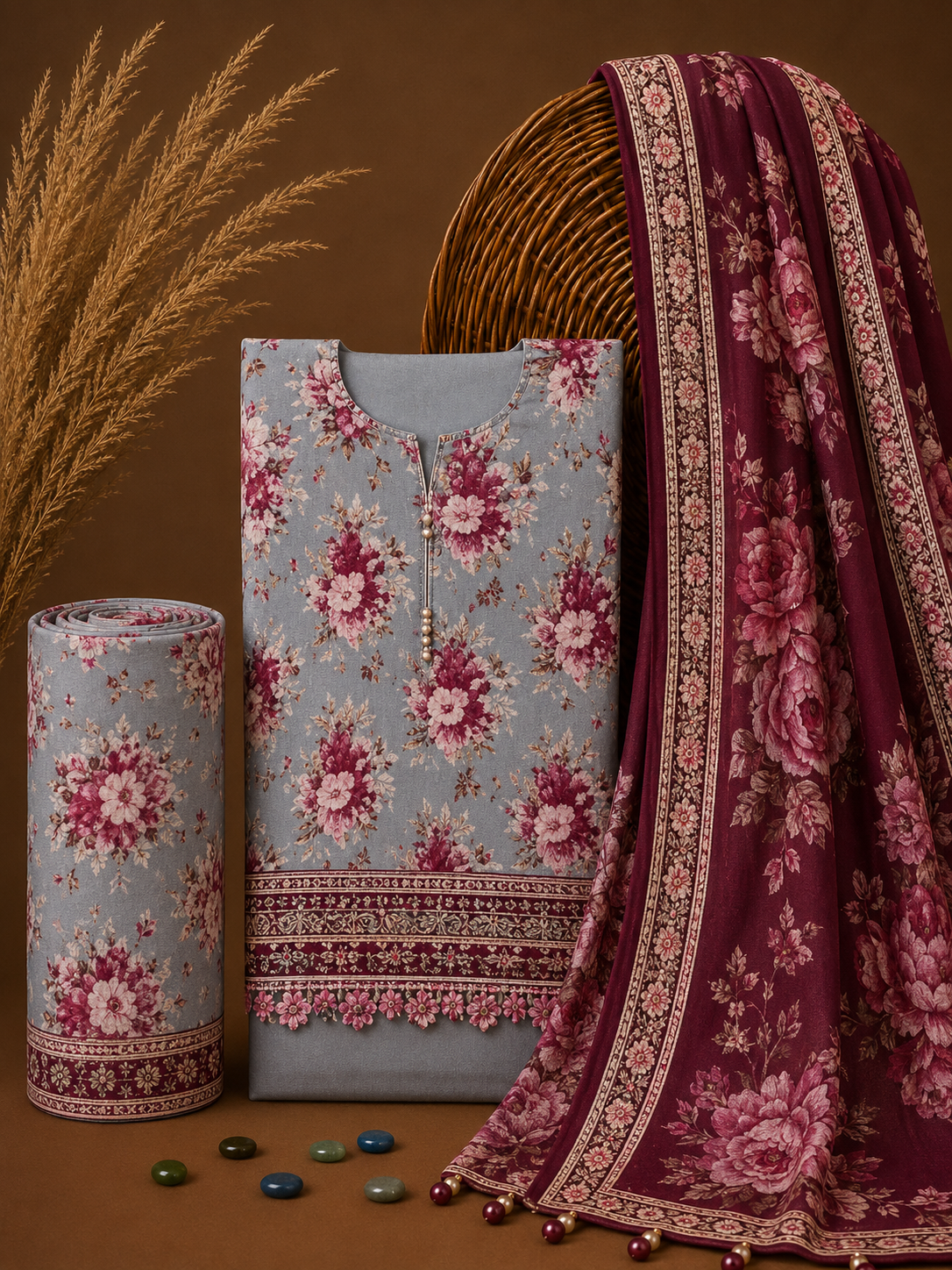 Signature Premium Unstitched 3PC Noble Lawn Suit - T1313