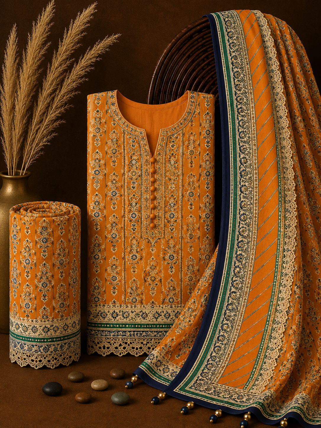 Signature Premium Unstitched 3PC Noble Lawn Suit - T1412