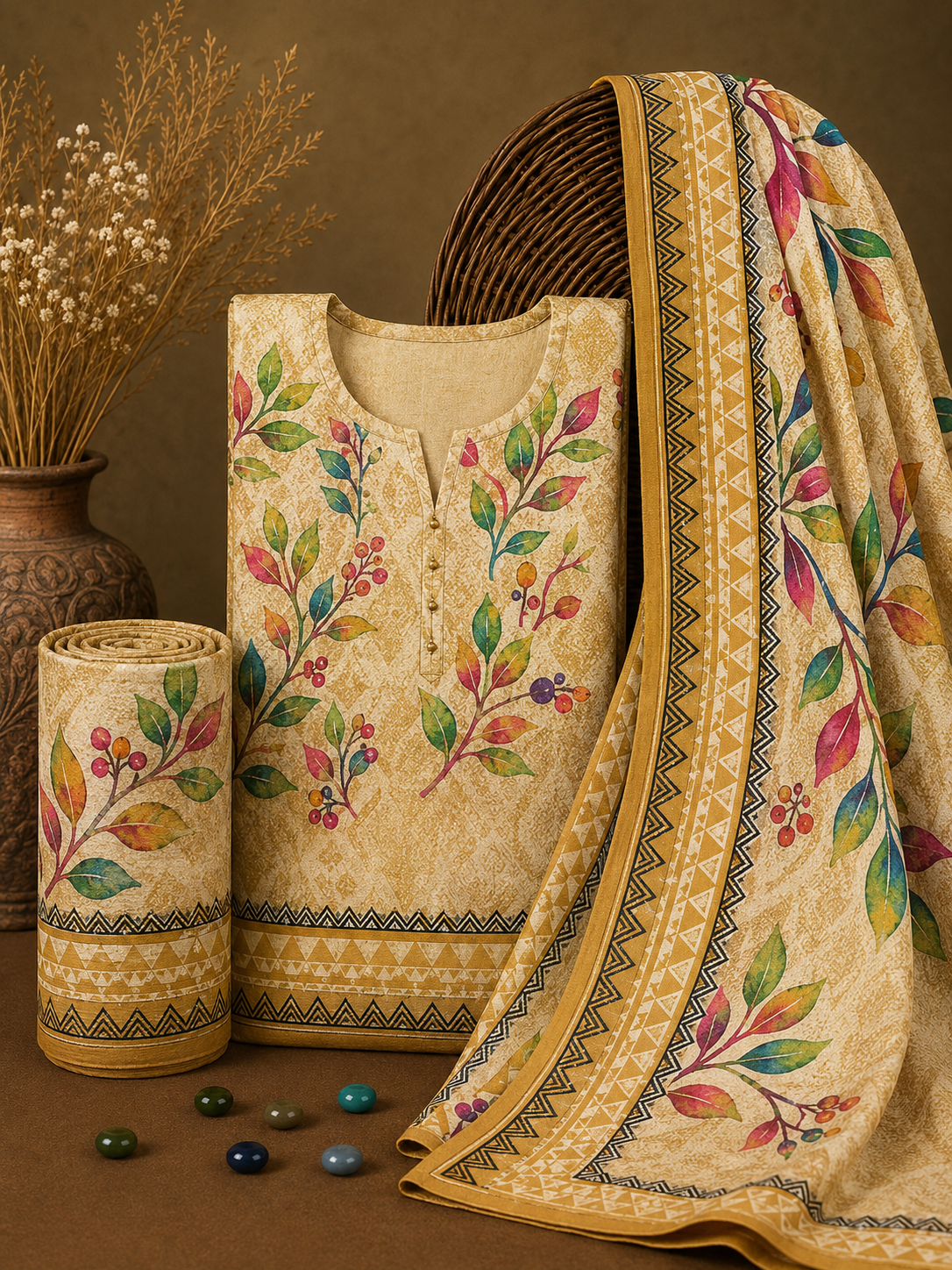 Signature Premium Unstitched 3PC Noble Lawn Suit - T1503