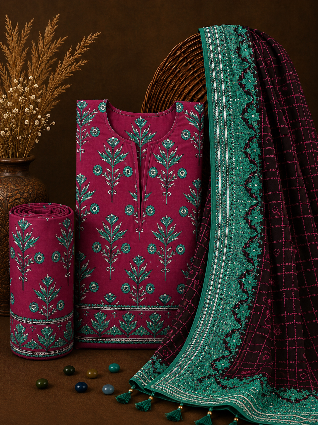 Signature Premium Unstitched 3PC Noble Lawn Suit - T1504