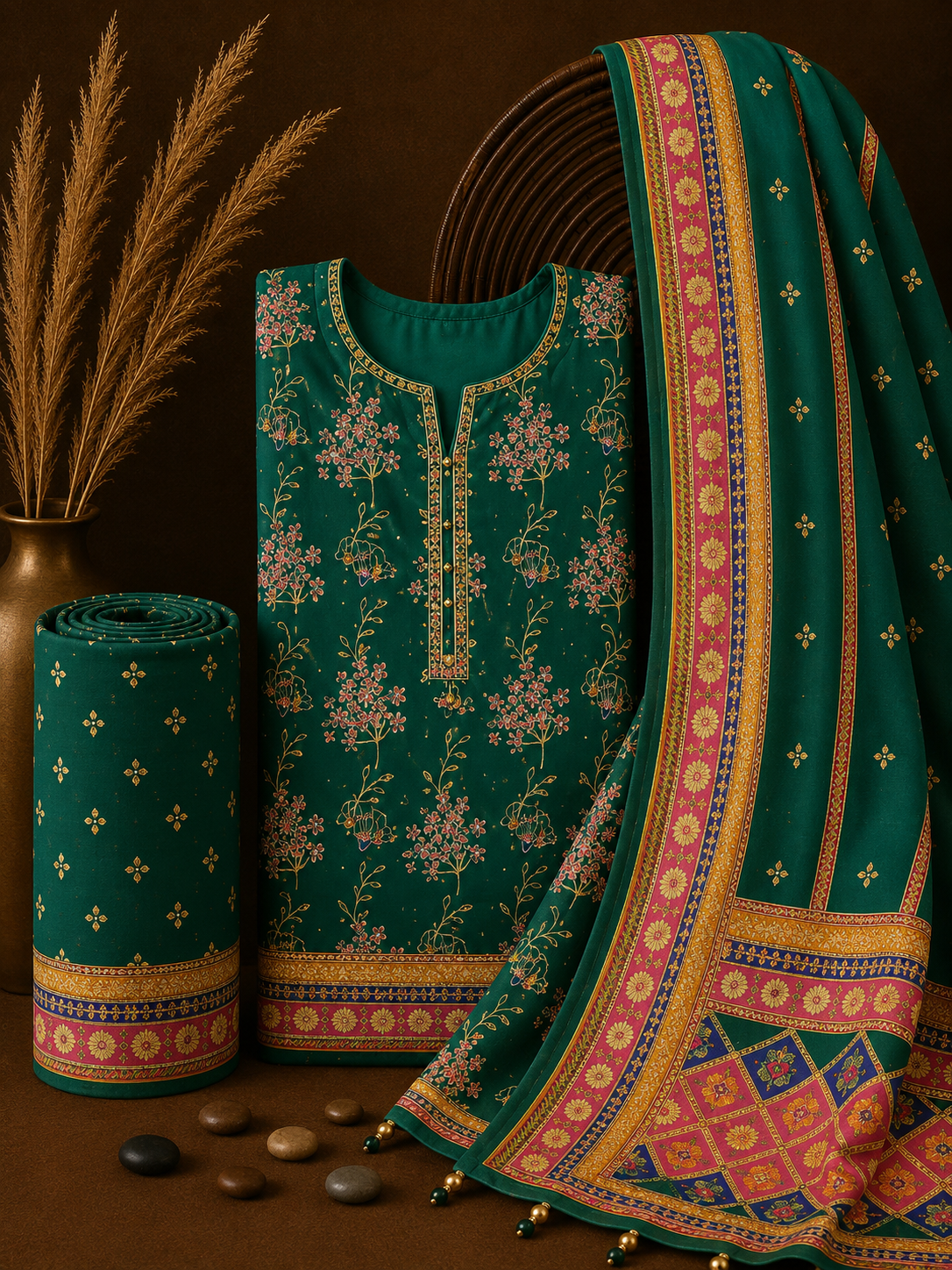 Signature Premium Unstitched 3PC Noble Lawn Suit - T1508