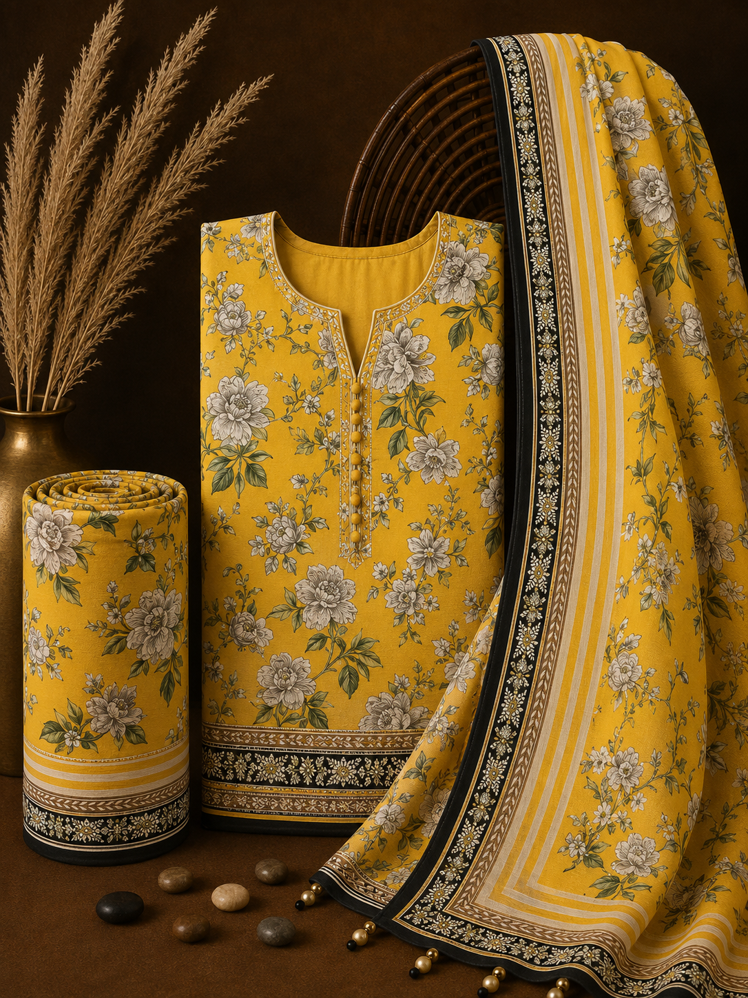 Signature Premium Unstitched 3PC Noble Lawn Suit - T1509