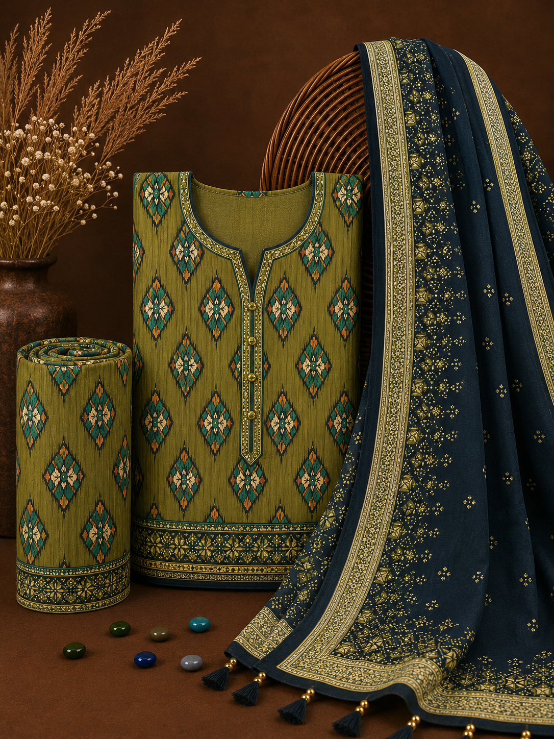 Signature Premium Unstitched 3PC Noble Lawn Suit - T1511