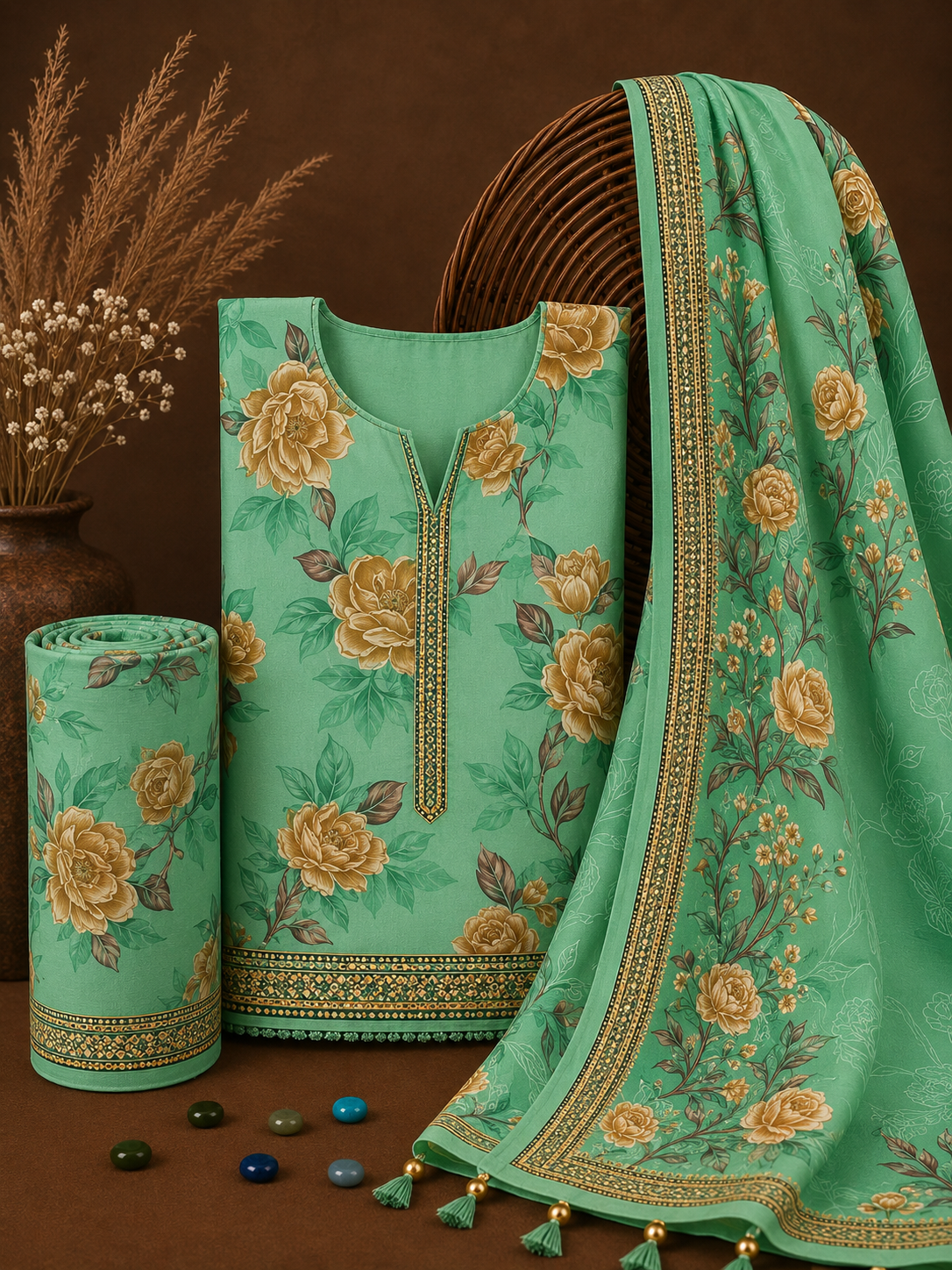 Signature Premium Unstitched 3PC Noble Lawn Suit - T1512