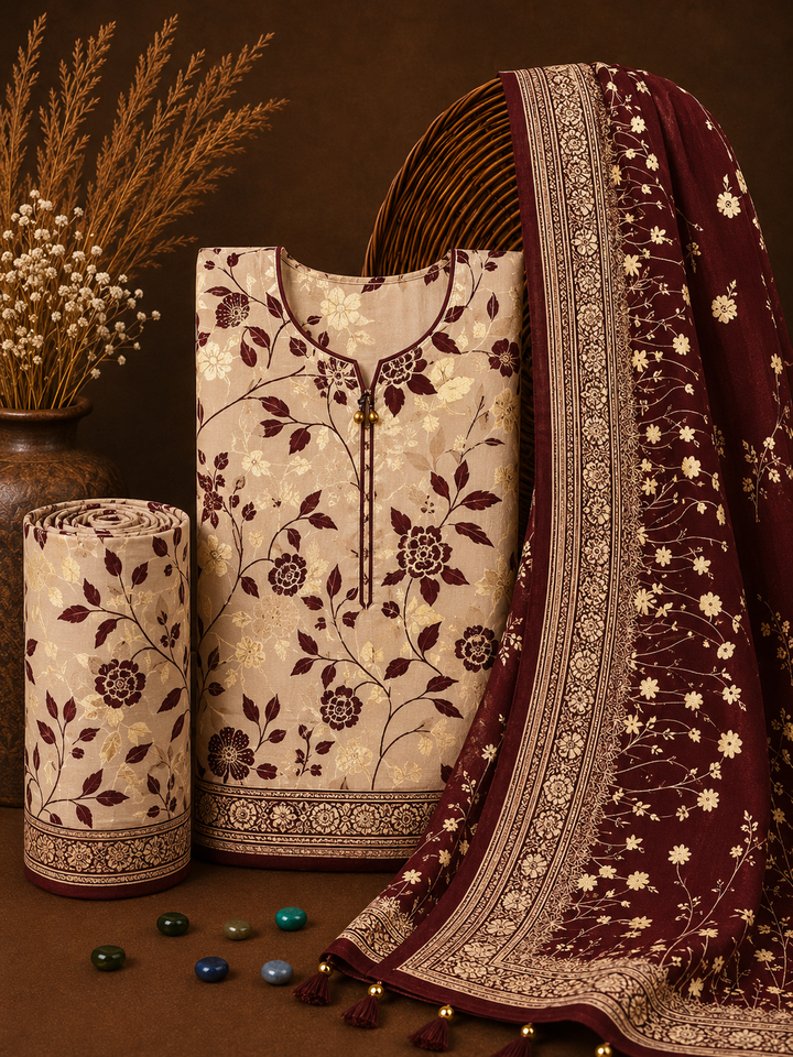Signature Premium Unstitched 3PC Noble Lawn Suit - T1515