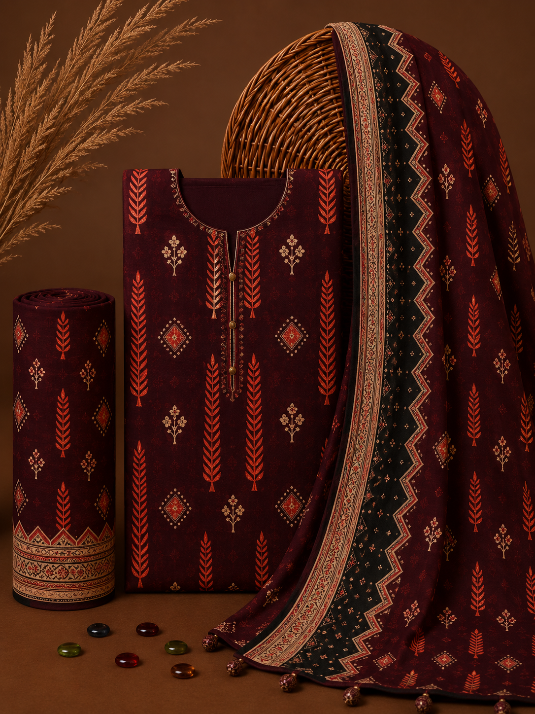 Signature Premium Unstitched 3PC Noble Lawn Suit - T1602