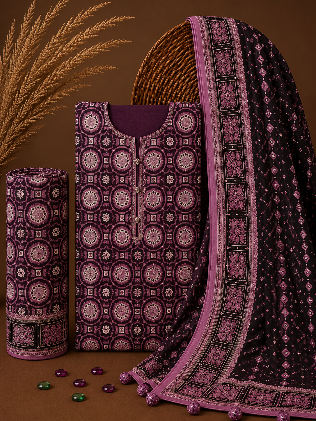 Signature Premium Unstitched 3PC Noble Lawn Suit - T1606